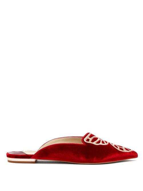 Matchesfashion.com Sophia Webster - Bibi Butterfly Velvet Flats - Womens - Red Gold