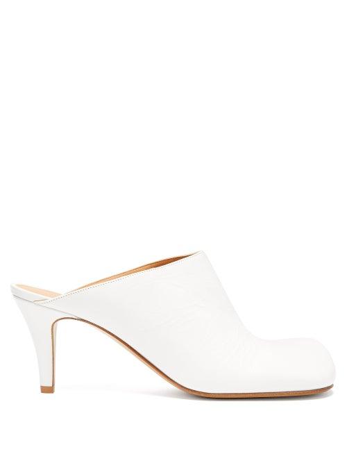 Matchesfashion.com Bottega Veneta - Square Toe Leather Mules - Womens - White