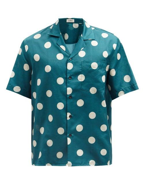 Matchesfashion.com Commas - Polka-dot Silk-blend Satin Shirt - Mens - Dark Green