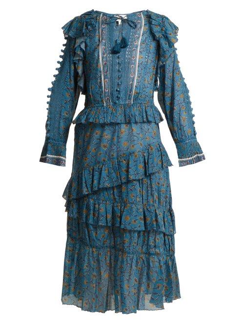 Matchesfashion.com Sea - Rosalie Floral Print Ruffle Trimmed Dress - Womens - Blue Multi