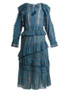 Matchesfashion.com Sea - Rosalie Floral Print Ruffle Trimmed Dress - Womens - Blue Multi
