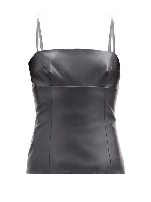 Matchesfashion.com Emilia Wickstead - Benson Square-neck Faux-leather Top - Womens - Black