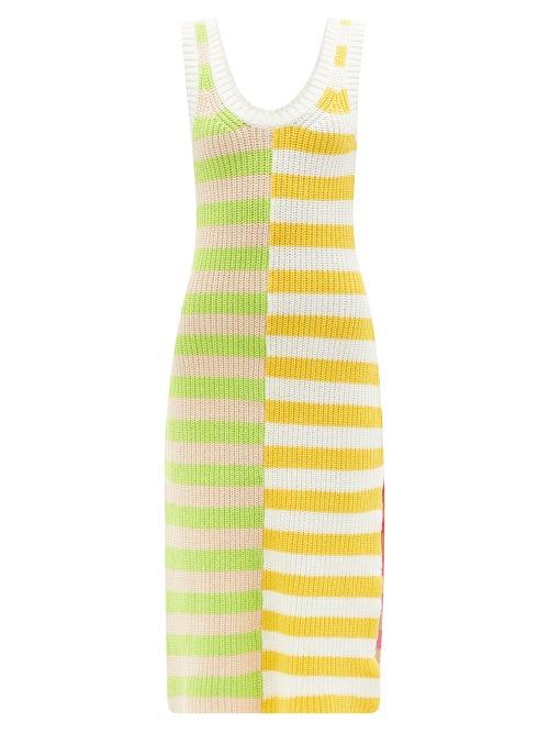 Staud - Seashore Striped Knitted Cotton-blend Dress - Womens - Orange Multi