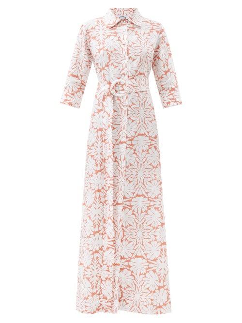 Evi Grintela - Valerie Floral-print Linen-blend Voile Shirt Dress - Womens - Orange White