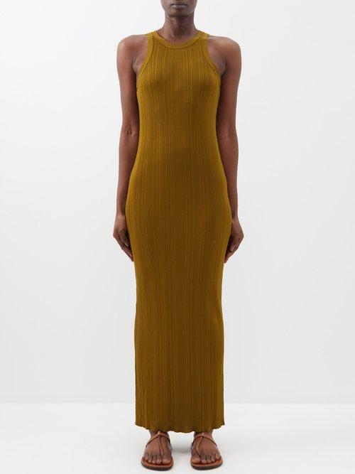 Toteme - Ribbed-knit Jersey Maxi Dress - Womens - Olive