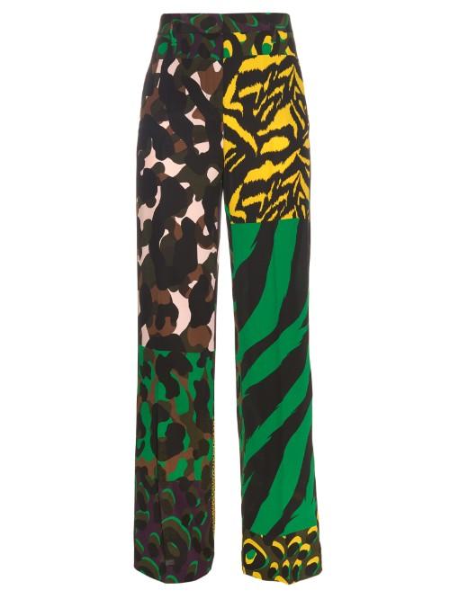 Versace Camouflage-print Wide-leg Silk Trousers