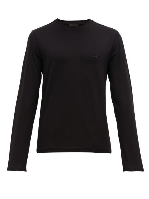 Matchesfashion.com Prada - Logo Embroidered Cotton Blend T Shirt - Mens - Black