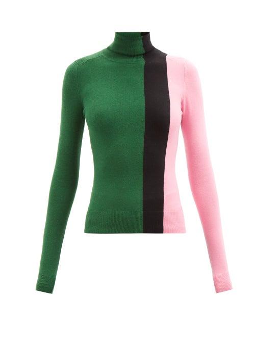 Joostricot - High-neck Colour-block Cotton-blend Sweater - Womens - Green Multi