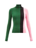 Joostricot - High-neck Colour-block Cotton-blend Sweater - Womens - Green Multi