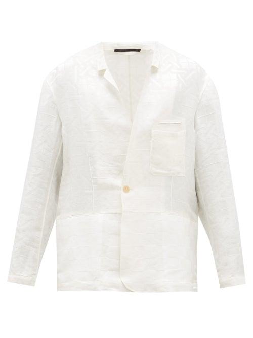 Matchesfashion.com Haider Ackermann - Geometric-jacquard Linen-blend Blazer - Mens - White