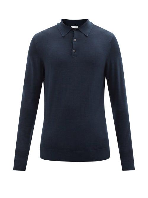 Sunspel - Long-sleeved Merino-wool Polo Shirt - Mens - Navy