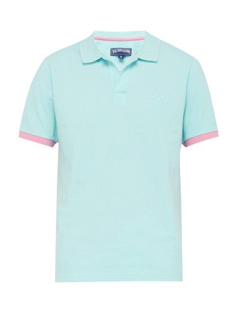 Matchesfashion.com Vilebrequin - Tipped Cuff Open Collar Cotton Piqu Polo Shirt - Mens - Blue Multi