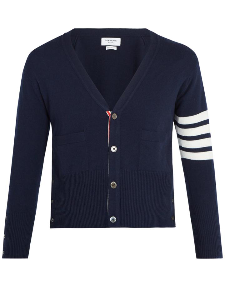 Thom Browne V-neck Striped-sleeve Cashmere Cardigan