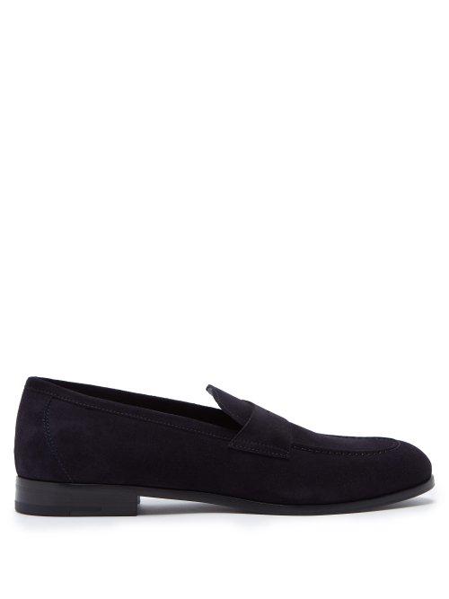 Matchesfashion.com Giorgio Armani - Almond Toe Suede Penny Loafers - Mens - Navy