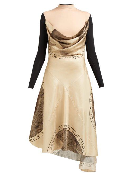 Matchesfashion.com Marine Serre - Layered Silk Blend Dress - Womens - Brown Multi