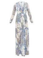 Matchesfashion.com Raquel Diniz - Valentina Paisley-print Silk-georgette Dress - Womens - Blue White