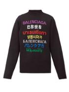 Matchesfashion.com Balenciaga - Languages Logo-jacquard Wool-blend Sweater - Mens - Black Multi