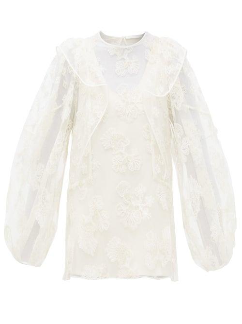 Matchesfashion.com Chlo - Festive Floral-embroidered Tulle Blouse - Womens - Ivory