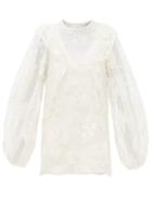 Matchesfashion.com Chlo - Festive Floral-embroidered Tulle Blouse - Womens - Ivory