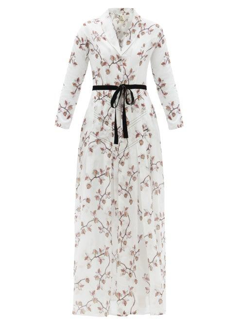 Ladies Lingerie Galanthya - Maco Floral-print Cotton Robe Dress - Womens - White Print