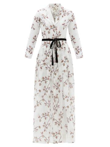 Ladies Lingerie Galanthya - Maco Floral-print Cotton Robe Dress - Womens - White Print