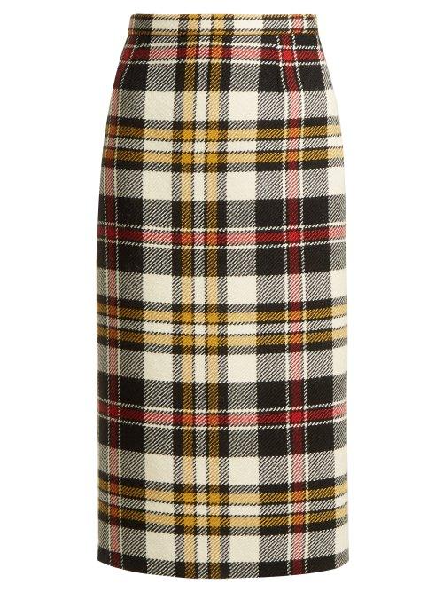 Matchesfashion.com Miu Miu - Tartan Wool Pencil Skirt - Womens - Ivory Multi