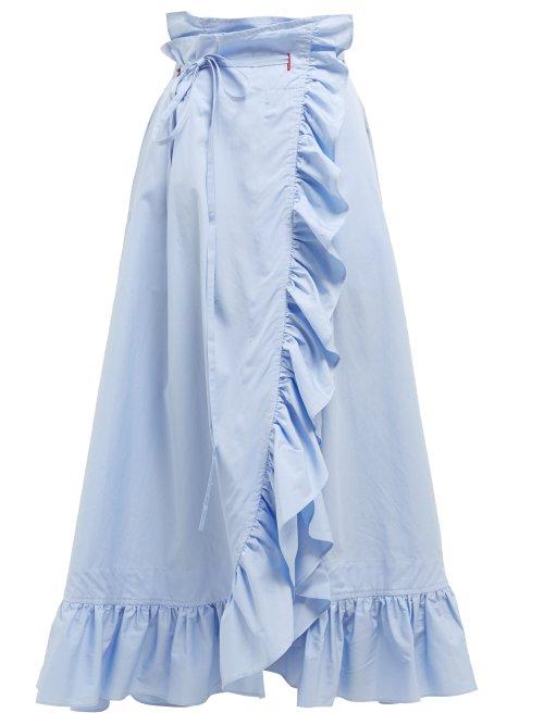 Matchesfashion.com Thierry Colson - Gatsby Cotton Midi Wrap Skirt - Womens - Blue