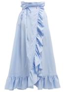 Matchesfashion.com Thierry Colson - Gatsby Cotton Midi Wrap Skirt - Womens - Blue