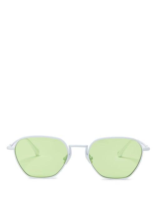 Matchesfashion.com Linda Farrow - X Alessandra Rich Rectangular Sunglasses And Chain - Womens - Green