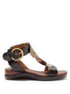 Matchesfashion.com Chlo - Crocodile Effect Leather T Bar Sandals - Womens - Black