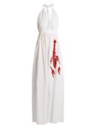 Adriana Degreas Lobster-print Halterneck Cotton-poplin Maxi Dress
