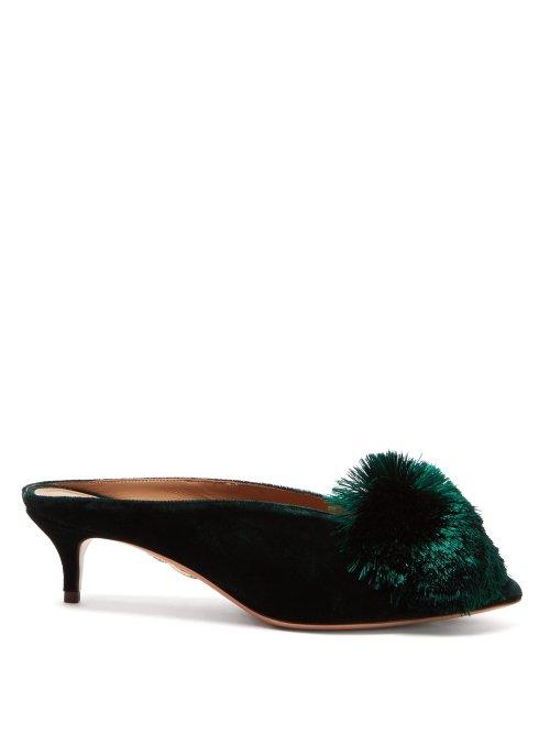Matchesfashion.com Aquazzura - Powder Puff 45 Velvet Mules - Womens - Dark Green