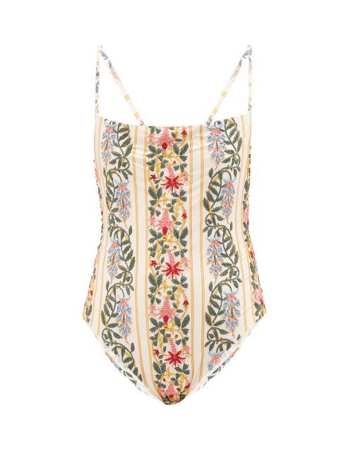 Agua By Agua Bendita - Caoba Floral-embroidered Recycled-jersey Swimsuit - Womens - Multi