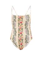 Agua By Agua Bendita - Caoba Floral-embroidered Recycled-jersey Swimsuit - Womens - Multi