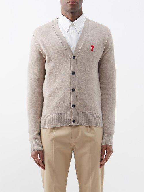 Ami - Ami De Caur-logo Wool Cardigan - Mens - Beige
