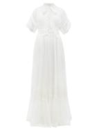 Matchesfashion.com Luisa Beccaria - Pussy-bow Lace And Silk-crepe Gown - Womens - White