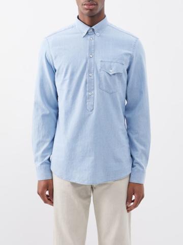Brunello Cucinelli - Half-button Cotton-chambray Shirt - Mens - Light Blue