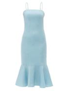 Matchesfashion.com Staud - Lychee Fishtail Hem Linen Midi Dress - Womens - Light Blue