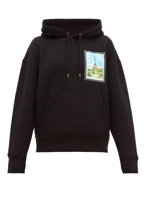 Matchesfashion.com Ami - Postcard Patch Cotton Blend Hooded Sweatshirt - Mens - Black
