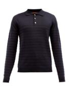 Matchesfashion.com Barena Venezia - Gabier Ribbed Wool Long-sleeved Polo Shirt - Mens - Navy
