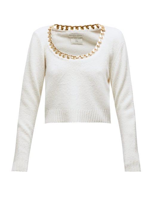 Matchesfashion.com Bottega Veneta - Chain Trim Scoop Neck Sweater - Womens - White