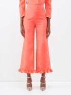 Batsheva - Ruffled Moir Trousers - Womens - Dark Pink