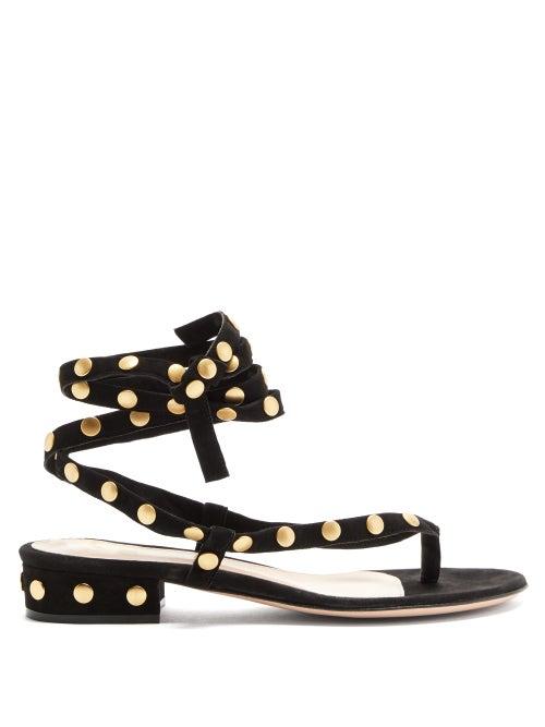 Matchesfashion.com Gianvito Rossi - Wraparound Studded Suede Sandals - Womens - Black Gold