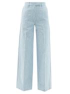 Ladies Rtw Fendi - Ff-embroidered Cotton-chambray Wide-leg Jeans - Womens - Light Denim