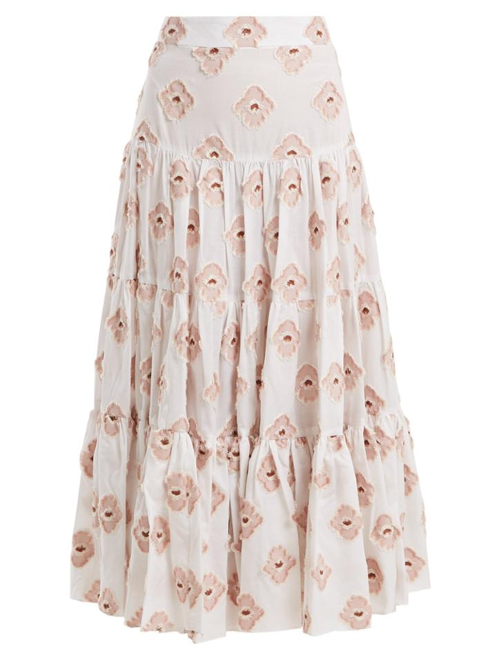 Caroline Constas Peasant Floral-embroidered Tiered Skirt