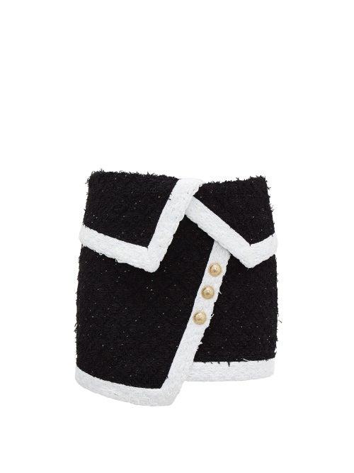 Matchesfashion.com Balmain - Asymmetric Tweed Mini Skirt - Womens - Black White