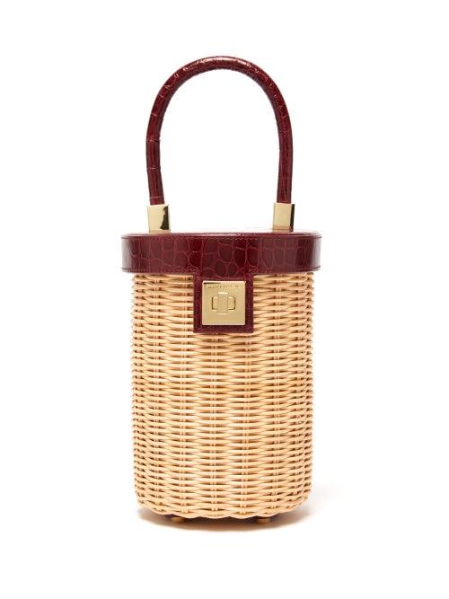 Matchesfashion.com Sparrows Weave - The Cylinder Wicker And Leather Bag - Womens - Burgundy