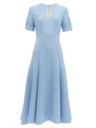 Matchesfashion.com Emilia Wickstead - Ludovica Keyhole Slit Wool Crepe Midi Dress - Womens - Light Blue