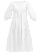 Matchesfashion.com Cecilie Bahnsen - Helena Balloon-sleeve Organic-cotton Midi Dress - Womens - White