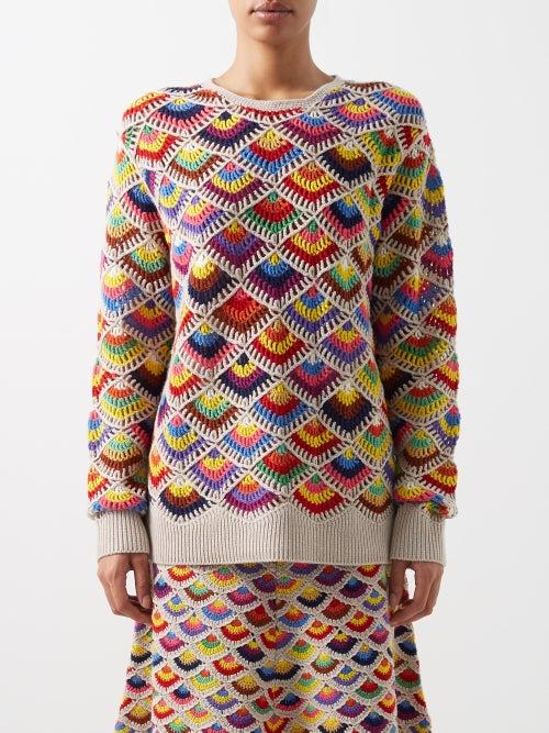 Chlo - Scallop-crochet Cashmere-blend Sweater - Womens - Multi